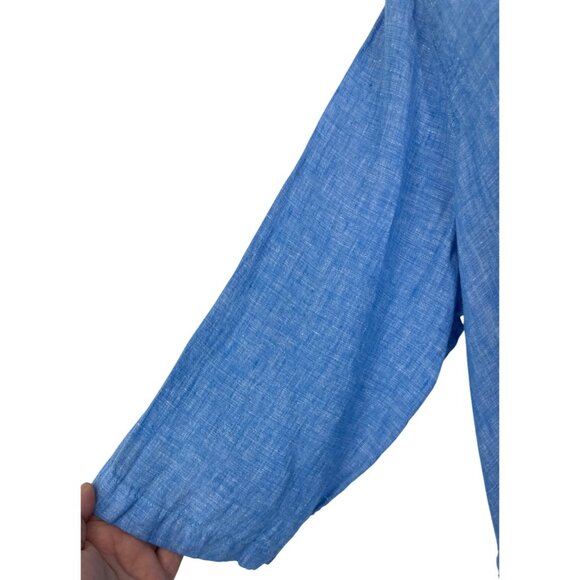 Tahari Womens 100% Linen 3/4 Sleeve With Side Buttons Blue Blouse Size 1X - Picture 4 of 11